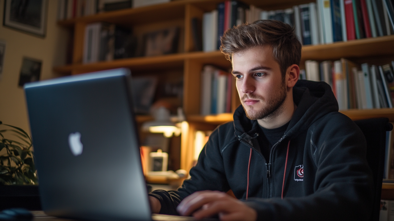 Un jeune travaille sur son ordi